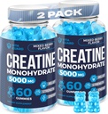 5000mg Creatine Monohydrate Gummies Fórmula para Hombres y Mujeres Ultimate Muscle Builder, Energy Booster & Pre-Workout Suplemento (2 Pack)