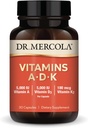 Dr. Mercola Vitaminas ADK, 30 Serviciones (30 cápsulas), Suplemento dietético, 5000 UI Vitamina A &amp; Vitamina D3, 180 mcg Vitamina K2, Soporta Salud Inmune, No GMO
