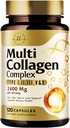 Multi Collagen Peptides 2400mg para Mujeres – Mejor Complejo de Collagen Hidrolyzed con 5 Tipos (I, II, III, V, X) - Grass Fed - Pelo, Piel, Nail, Hueso &amp; Soporte Conjunto para Belleza y Bienestar – 120 cápsulas