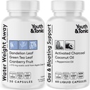 Peso del agua Away &amp; Gas y Bloating – Diurético &amp; Carbón para el alivio de la hinchazón – Apoyo para la retención del agua, piernas hinchadas " Bloating digestivo – Peppermint " Coconut Oil – 90 pastillas