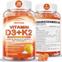 Vitamina D3 K2 Gummies para adultos - Vitamina D3 5000IU + K2 (MK-7) 120mcg - Suplementos D3 y K2 sin azúcar con Omega-3, Metil B12, B9, B6, Vitaminas E &amp; Zinc - para la Absorción de calcio &amp; Salud Inmunitaria