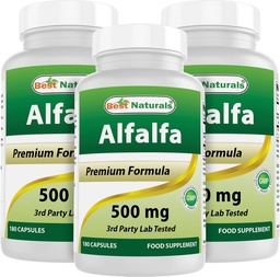Mejores Naturales Alfalfa Green Super Food 500 mg 180 cápsulas (180 Cuenta (Pack of 3))