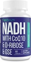 NADH 50mg + CoQ10 200mg + D-Ribose 150mg Suplemento, Boosting NAD+ Suplementos para Sistema Inmunitario, Energía Celular, Focus, Dinucleótido de adenina de Nicotinamida reducida, 60 cápsulas de verduras