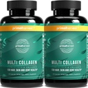 Primal Harvest 2 Pack, Multi Collagen Pills para Mujeres y Hombres (Tipo I, II, III, V, X) Suplementos de Collagen para Mujeres y Hombres, 120 cápsulas w/Vitamin C para el pelo, la piel, uñas Collagen Peptides Píldoras
