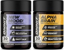 ONNIT Premium Alpha Brain Bundle - Suplemento Nootropic Brain (30 Conde) para Focus, Concentration &amp; Memory + Nuevo Mood Suplemento para Stress Relief, Sleep and Mood (30 Conde)