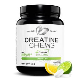 Muscle Feast Creatine Monohydrate Chewables - Vegan &amp; Gluten-Free Creapure Creatine Chews for Men &amp; Women - Delicious Citrus-Flavored Creatine Tablets for Muscle Building - Lemon Lime, 360 Tabs