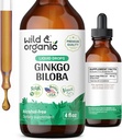 Wild & Organic Ginkgo Biloba Extract Drops - Brain & Focus Support - Liquid Ginkgo Biloba Supplements - Vegan, Sugar &amp; Alcohol-Free Herbal Tintura - 4 fl oz