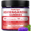 Ashwagandha Gummies 300mg + L-Theanine 50mg, GABA & Vitamin B6 – Plant-Based Mixed Berry Formula with Black Pepper – 120 Count, 60-Day Supply, Non-GMO