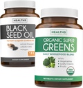 Black Seed Oil &amp; Organic Super Greens (3-Month Supply) Seed & Sprout Bundle of Black Seed Oil (180 Capsules) Cold-Presed Nigella Sativa & Organic Super Greens Powder (180 Tablets) Complete Superfood