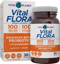 Vital Planet - Vital Flora Advanced Biome Probiotic 100 Billion CFU, 100 Diverse Strains, 10 Prebióticos Orgánicos, Apoyo Inmunitario, Probióticos de Salud Colon y Digestivo para Mujeres y Hombres 30 cápsulas
