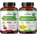 Zazzee Herbal Uric Acid Cleanse Bundle | USDA Organic Dandelion Root Extract Capsules Plus Super Concentrated 10:1 Organic Tart Cherry Extract Capsules | Non-GMO Vegan & ISO Lab Tested