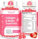2 Empaquetaduras de colágeno gratis para hombres, péptidos multi colágeno Gummies Tipo I II III V X con biotina Vitamina A B C D E para uñas de piel de pelo, sabor a fresa, 120 Condes