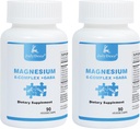 2 Botellas Complejo de Magnesio Seis veces Ø 350mg de Magnesium Glycinate, Malate, Citrate, Taurine, Oxide, L-threonate for Muscles,Nerves, limitada Energy, GABA Sleep Support TEN High Absorption TEN Vegan ANTE 90 Capsules