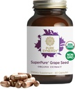 Sinergía pura SuperPure Grape Seed Extract ← Orgánica Grape Semillas Polyphenols Suplemento con Fruto Único Silencioso para la Salud del Corazón, la Esquía y el Apoyo al Envejecimiento Saludable (60 cápsulas)