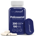 LongLifeNutri Policosanol 100mg - 200 Vegetarian Capsules, Natural Sugar Cane Supplement for Balanced Cholesterol, 3-Month Supply, Non-GMO, Lab Tested, Made in USA