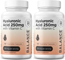 Suplemento de ácido hialurónico puro 250 mg con vitamina C 50mg, 120 cápsulas veganos - Hidratación de piel para flujo natural, cabello, uñas, bonificación &amp; fórmula de salud conjunta