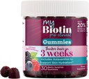 Productos de pureza MyBiotin ProClinical Gummies - Cabello delgado que empieza en 3 semanas & Fights Wrinkles - MB40X Biotin Matrix w/Astaxanthin - 40X Más Soluble vs Ordinary Biotin 30 Berry Gummy Chews