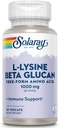 SOLARAY L-Lysine with Beta Glucan, Free Form Amino Acid, L-Lysine 1000mg Capsules, Immune Support Supplement, Healthy Skin and Lips Support, 60-Day Guarantee, Lab Verified, 30 Servings, 60 VegCaps