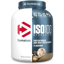 Dymatize ISO100 Whey Protein Powder Isolate, Cookies &amp; Cream, 25g de Protein, 5 libras, 5.5g BCAAs, Menos Than 120 Cal., Gluten Free, 1g Fat, 1g Sugar, 2g Carb (74 Servings)
