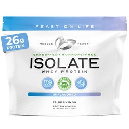 Muscle Feast Grass-Fed Whey Protein Isolate, All Natural Hormone Free Pasture Raised, Whey Isolate Protein Powder for Hombre and Women, Clean, Non-GMO & Gluten-Free, Isolate Protein - Unflavored, 5lb