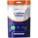 Vitamatic L-Serine Pure Powder 250 Gram | 2000 mg per Serving | 125 Servings | Unflavored | No Additives | Free of Soy, Eggs, Fish & Artificial Ingredients