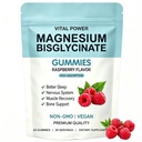 Magnesium Glycinate Gummies, Chelated Magnesium Supplement with Sea Salt & Raspberry Fruit Powder, Vegan, 60 Gummies