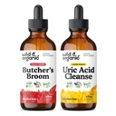 Wild & Organic Butcher's Broom Tincture 4 fl oz & Uric Acid Cleanse Tincture 4 fl oz