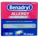 Benadryl Liqui-Gels Antihistamine Allergy Medicine & Cold Symptom Relief, Dye-Free Liquid Gelcaps with 25 mg of Diphenhydramine HCl for Symptoms Such As Runny Nose, Sneezing & More, 24 ct (Pack of 4)