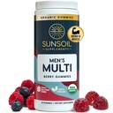 Sunsoil Men's Multivitamin Organic Gummies, USDA Certified Organic, No Glucose, Vegan, Gluten-Free, Plant-Based