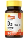 Sundance Vitamin D3 1000 IU 25 mcg | 100 Softgels | High Potency Formula | Non-GMO and Gluten Free Supplement