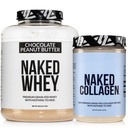 NAKED Whey Chocolate Peanut Butter Protein Powder (52 Servings) + Collagen Peptides Protein Powder 20oz (60 Servings) – Grass-Fed; Non-GMO; Gluten Free