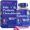 LOVEBUG Probióticos para niños – Probióticos Chewables con fibra prebiótica para la edad 4+,Daily Children's Gut Health &amp; Digestive Support Suplemento, Sugar-Free Berry Flavor, 30 Cuenta