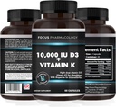 Vitamina K2 con D3 Suplemento de Fuerza Extra Bone ← Salud del Corazón Non-GMO Fórmula 10,000 UI Vitamina D3 &amp; 200 mcg Vitamina K2 (MK7)