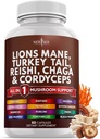Nuevo AGE Lions Mane Mushroom Suplemento con Turquía Tail Reishi Cordyceps Chaga con Marshmallow Root