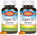 Carlson - Super D3 Gummies 4,000 IU (100 mcg), Bone Health, Immune Support & Calcium Absorption, Natural Fruit Flavors, 120 Vegetarian Gummies (Pack of 2)