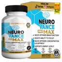 Neuro Vance Pro Max Extra Strength Brain Supplement, Nootropic Cognitive Support Complex, 60 Capsules