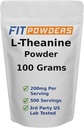 L-Theanine Powder 100% Puro, No-GMO, Vegan, Gluten Suplemento de Polvo Teanino Libre (Multiple Sizes) Mood and Cognitive, Stress Relief and Relaxation, Scoop Included (100 Grams)