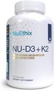 NuEthix Fórmulas NU-D3 + K2 - Vitamina D3 y K2 5000 iu Suplementos - Empaquetado con Reishi Mushroom, Magnesio, " Zinc - 60ct, 60 Serviciones - Made in USA Productos Sólo