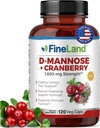 FineLand D-Mannose + Arándano – 1600 mg por Serving – 120 cápsulas veganas – Apoyo a la salud de la tractrinaria y la vejiga – No GMO, libre de gluten, hecho en EE.UU.