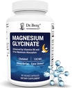 Dr. Berg Magnesium Glycinate with Vitamin D & B6 for Stress Relief, Calm, Relax, " Good Sleep* - 120 mg Magnesium Bisglycinate Capsules - High Absorption Chelated Glycinate - 90 Cap