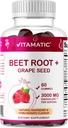 Vitamatic Beet Root Gummies - 3000mg Equivalent Por Serving - 60 Gummies - Hecho con vitamina B6, B12, semillas de uva, granada &amp; Nicotinamide