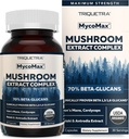 MycoMax Mushroom Complex - 70% Beta Glucans, Max Potency Mushroom Suplemento, US Grown + Extracción Ultrasónica - Lions Mane, Cordyceps, Reishi &amp; More - Cognition, Immunity, Energy - 60 cápsulas