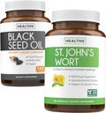 Black Seed Oil &amp; St. John's Wort (3-Month Supply) Harmony Essence Bundle of Black Seed Oil (180 Capsules) Cold-Presed Nigella Sativa & St. John's Wort (180 cápsulas) con Powerful 900mcg Hypericin