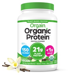 Orgain Orgain Orgain Pólvora de proteínas veganas orgánicas, frijol de vainilla - 21g Proteína vegetal, fibra prebiótica de 6g, sin ingredientes de lactosa, sin azúcar añadido, no transgénico, para sacudidas &amp; smoothies, 2,03 lb (paquete mayo Vary)