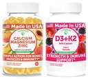 Lunakai USA Made Calcium Magnesium Zinc + D3 + K2 Gummies Bundle – Naturally Flavored, Non-GMO – 60ct Each