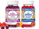 Lunakai USA Made Super Mushroom & Energy B12 Gummies Bundle – 10-Mushroom Complex & Daily B12 Support – 60 Non-GMO Gummies Each