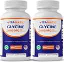 Vitamatic Glycine Supplement, 2000mg Per Serving, 300 Count, Non-GMO, Gluten Free- 2 Pack