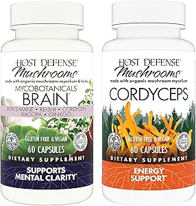 Host Defense Bundle con MycoBotanicals Brain* Capsules, 60 Conde & Cordyceps Capsules, 60 Conde - Soporte Memoria & Focus - Apoyo Immune Health & Energy*