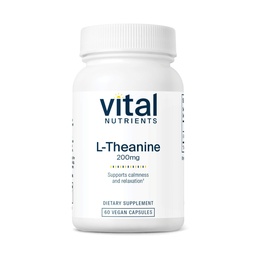 Vital Nutrients L-Theanine 200mg ← Vegan Supplement TEN L Theanine Supplement Supports Normal Stress Levels and Cognitive Function* TEN Gluten, Dairy and Soy Free ← 60 Capsules