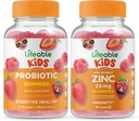 Probiótico Lifeable 2 Billones CFU Kids + Zinc 25mg Kids, Gummies Bundle - Gran Tasting, Suplemento de vitaminas, Gluten Free, GMO Free, Chewable Gummy